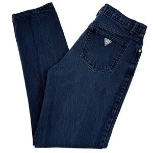 GUESS Jeans Made in USA Cotton High Waist Tapered Blue Denim Size 38 Vintage 90s